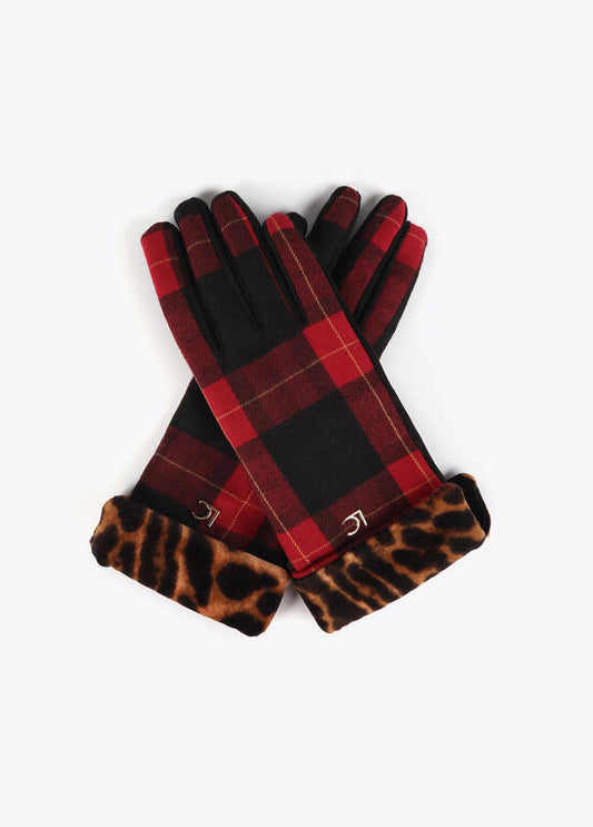 Guante Lola Casademunt  combinado tartan leopardo