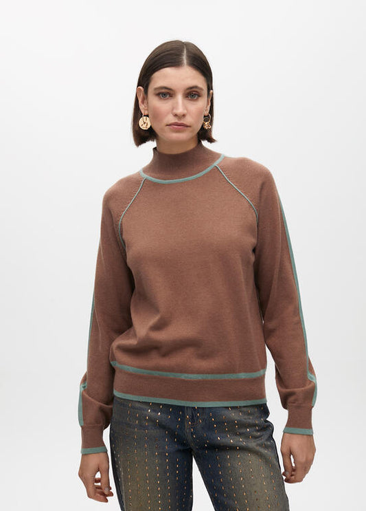 Jersey Lola Casademunt cuello alto detalle ribetes Marrón-Azul