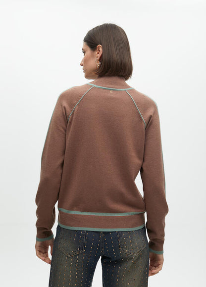 Jersey Lola Casademunt cuello alto detalle ribetes Marrón-Azul