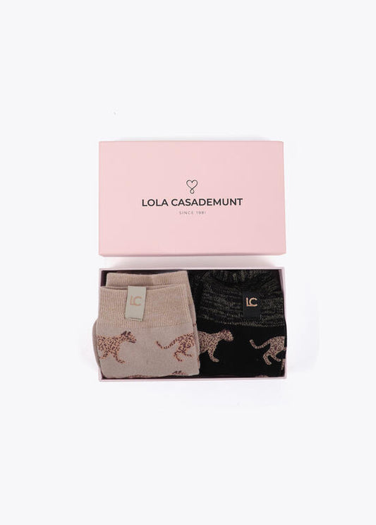 Calcetines Lola Casademunt Pack leopardo Crudo-Negro