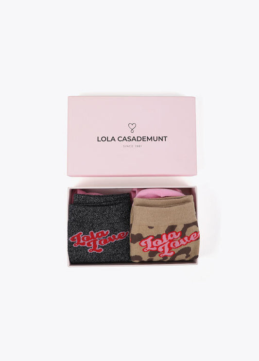 Calcetines Lola Casademunt Pack print animal y lurex Marron-Negro