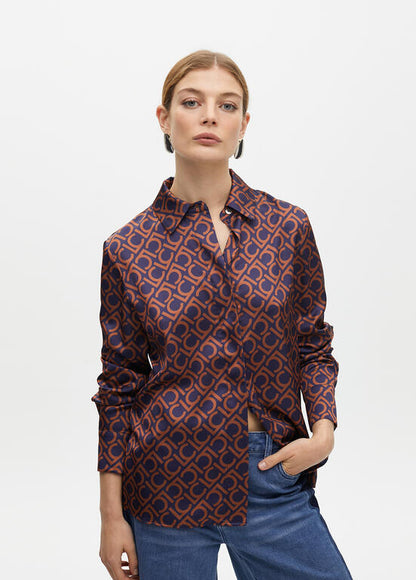 Camisa Lola Casademunt estampada en satén recta Azul-Marrón