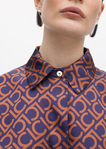 Camisa Lola Casademunt estampada en satén recta Azul-Marrón
