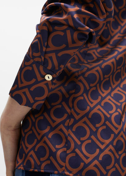 Camisa Lola Casademunt estampada en satén recta Azul-Marrón
