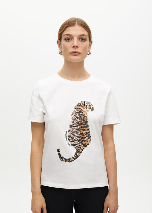 Camiseta Lola Casademunt  tigre pedrería Blanco