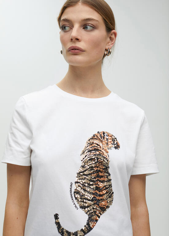 Camiseta Lola Casademunt  tigre pedrería Blanco