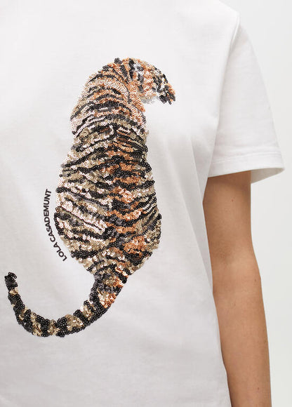Camiseta Lola Casademunt  tigre pedrería Blanco