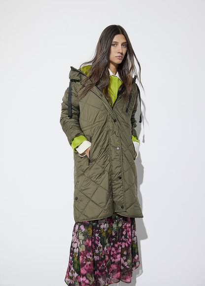 Anorak acolchado fino con caefecto pielcha Kaki