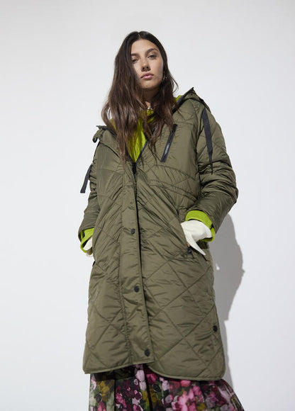 Anorak acolchado fino con caefecto pielcha Kaki