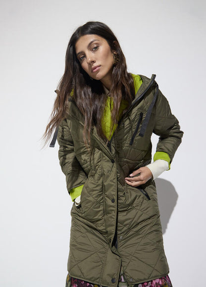 Anorak acolchado fino con caefecto pielcha Kaki
