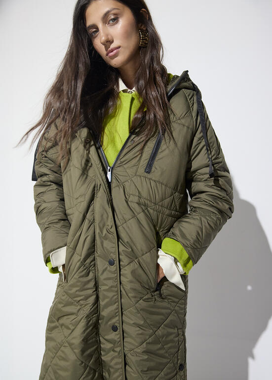 Anorak acolchado fino con caefecto pielcha Kaki