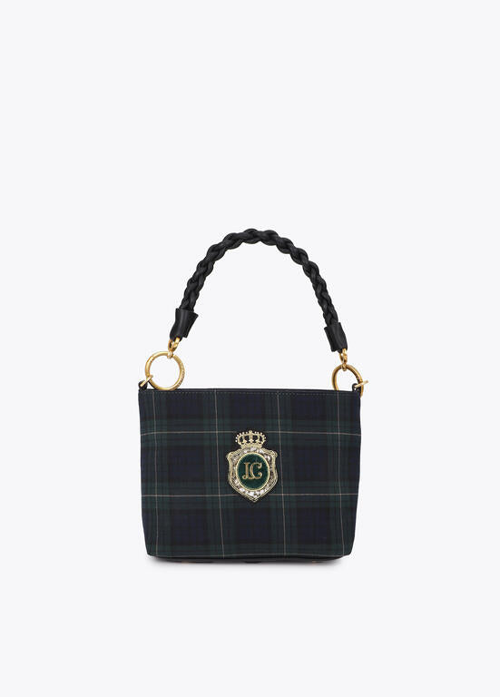 Bolso Lola Casademunt tejido cuadros con parche logo bordado VERDE-AZUL