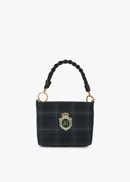 Bolso Lola Casademunt tejido cuadros con parche logo bordado VERDE-AZUL