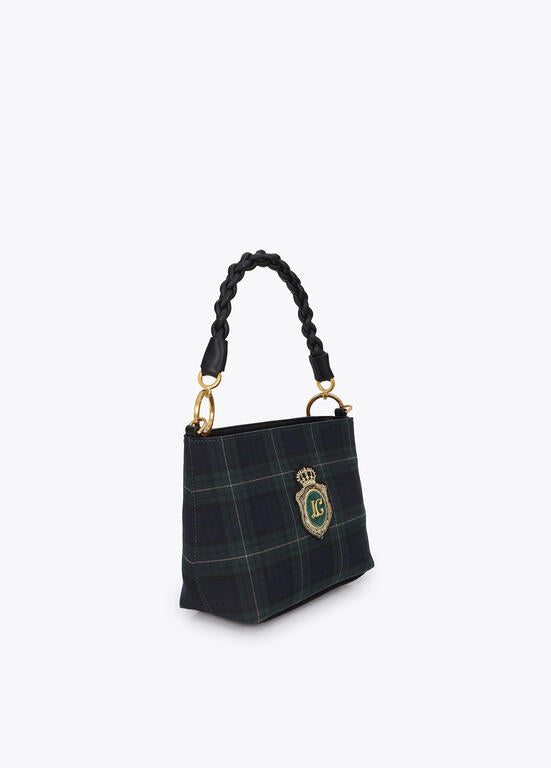 Bolso Lola Casademunt tejido cuadros con parche logo bordado VERDE-AZUL