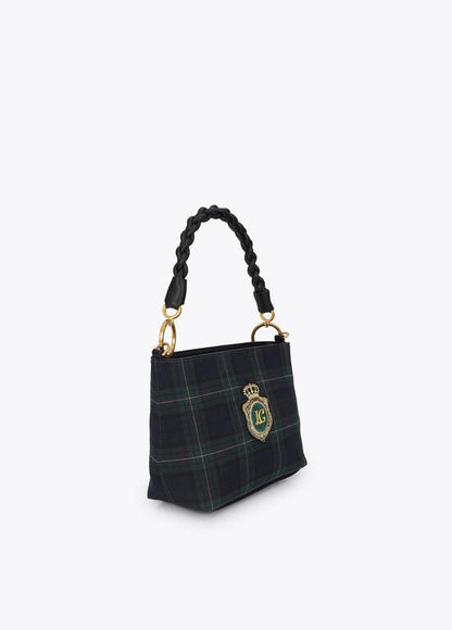Bolso Lola Casademunt tejido cuadros con parche logo bordado VERDE-AZUL