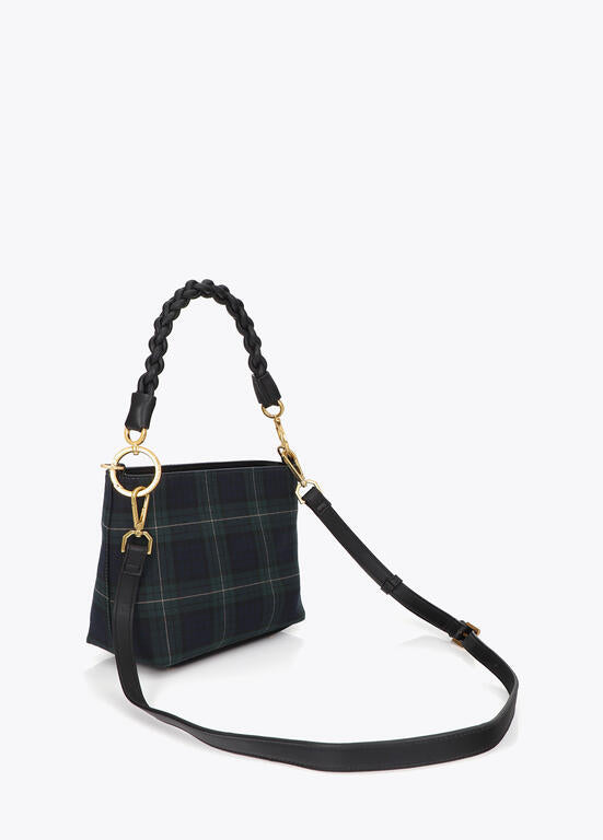 Bolso Lola Casademunt tejido cuadros con parche logo bordado VERDE-AZUL