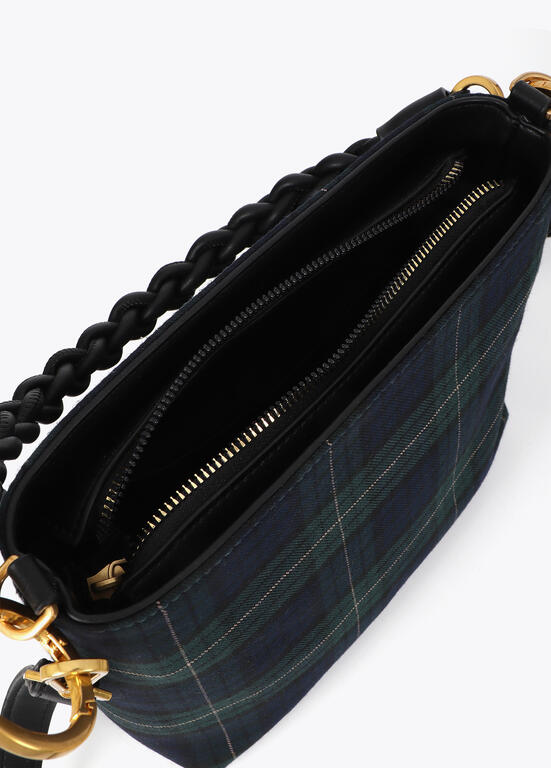 Bolso Lola Casademunt tejido cuadros con parche logo bordado VERDE-AZUL
