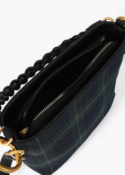 Bolso Lola Casademunt tejido cuadros con parche logo bordado VERDE-AZUL