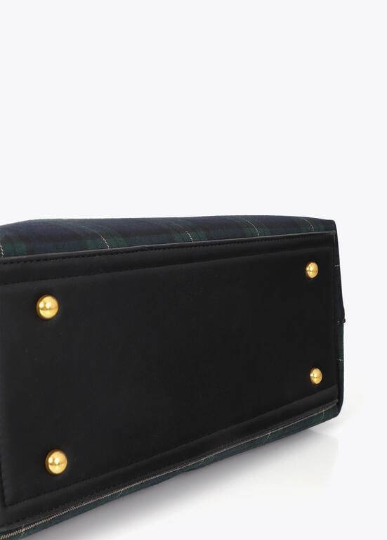 Bolso Lola Casademunt Shopper tejido cuadros y parche con logo bordado VERDE-AZUL