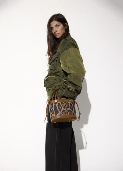 Bolso Lola Casademunt bombonera animal print MARRON-NEGRO
