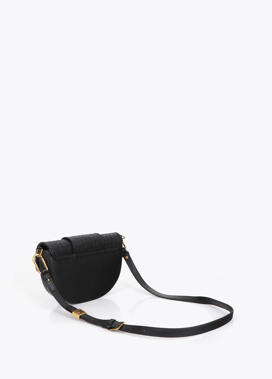 Bolso Lola Casademunt Bandolera media luna material trenzado NEGRO