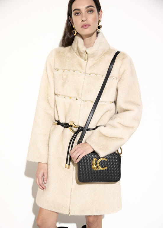 Bolso Lola Casademunt Bandolera material trenzado NEGRO