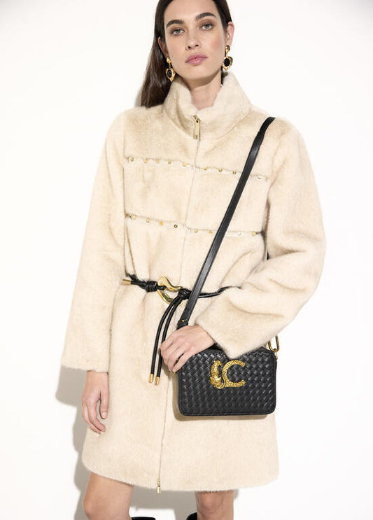 Bolso Lola Casademunt Bandolera material trenzado NEGRO