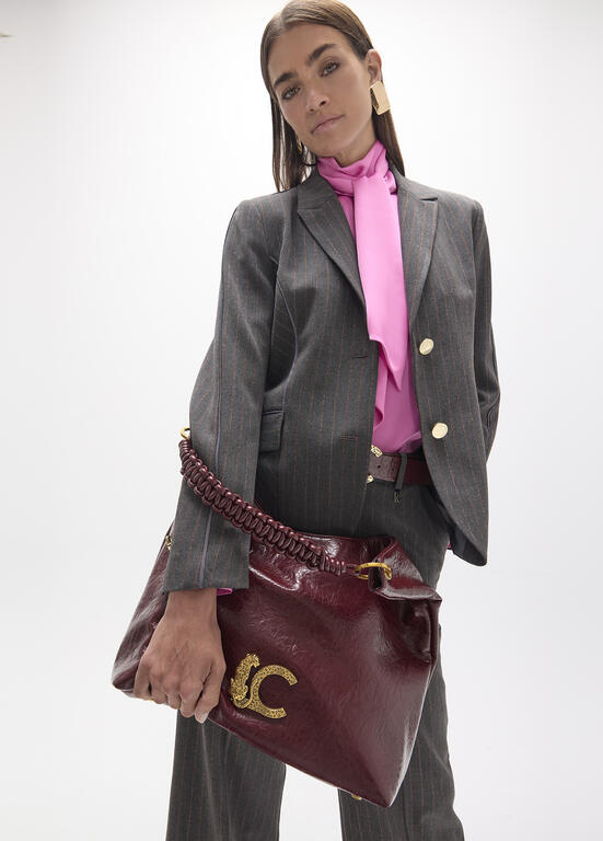 Bolso Lola Casademunt Shopper con detalle de asa trenzada BURDEOS