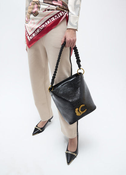 Bolso Lola Casademunt con detalle asa trenzada NEGRO