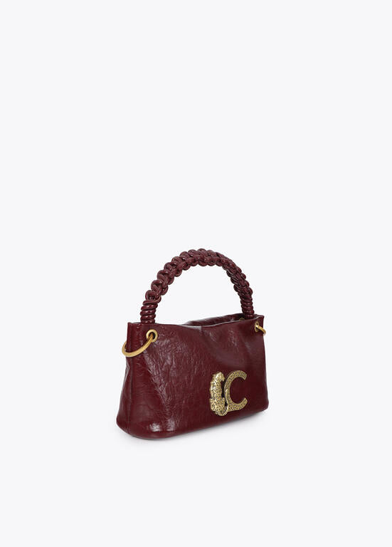Bolso Lola Casademunt Bandolera pequeña con detalle de asa trenzada BURDEOS