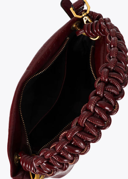 Bolso Lola Casademunt Bandolera pequeña con detalle de asa trenzada BURDEOS