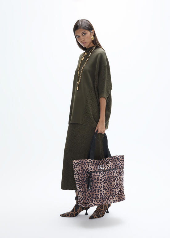 Bolso Lola Casademunt Shopper de nylon con estampado animal print MARRON-NEGRO