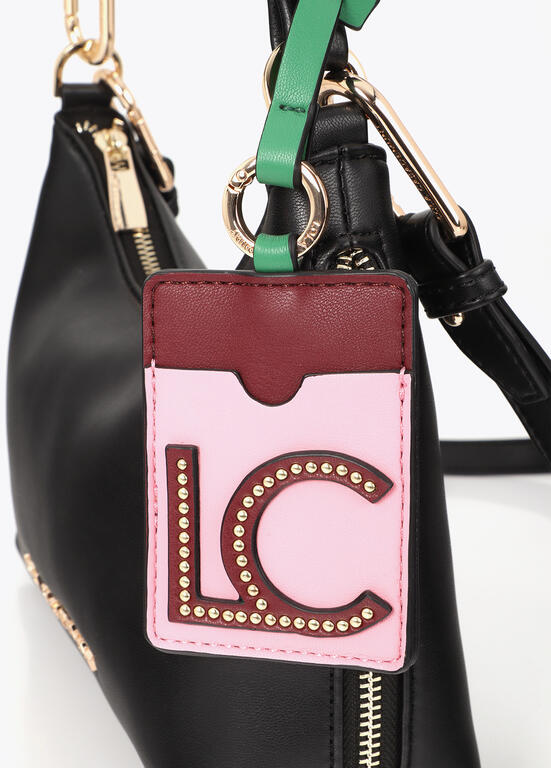 Bandolera Lola Casademunt efecto piel con colgante a contraste NEGRO