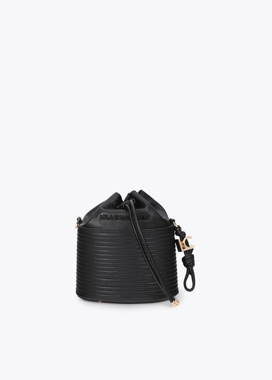Bolso Lola Casademunt Bombonera efecto piel rayas acolchadas y detalle bola metálica NEGRO