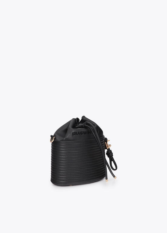Bolso Lola Casademunt Bombonera efecto piel rayas acolchadas y detalle bola metálica NEGRO