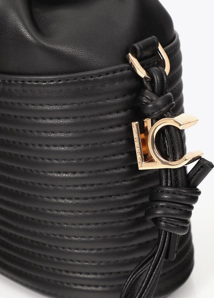 Bolso Lola Casademunt Bombonera efecto piel rayas acolchadas y detalle bola metálica NEGRO