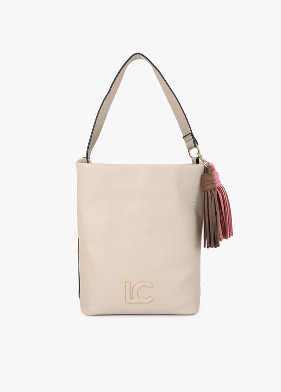 Bolso Lola Casademunt Shopper efecto piel con pompones a contraste CRUDO