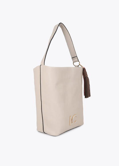 Bolso Lola Casademunt Shopper efecto piel con pompones a contraste CRUDO