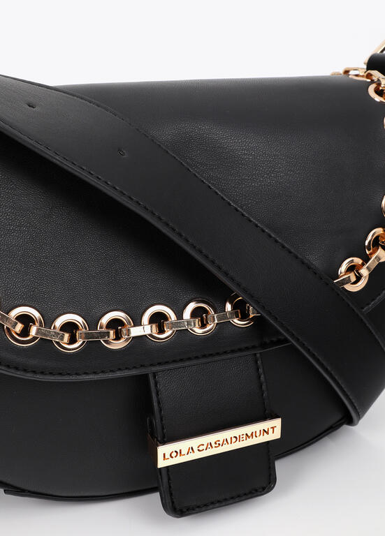 Bolso Lola Casademunt Bandolera solapa con ojales NEGRO