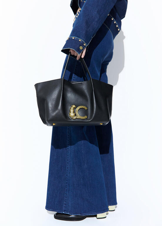 Bandolera Lola Casademunt efecto piel asa doble NEGRO