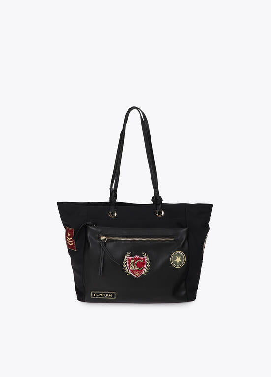 Bolso Lola Casademunt Shopper nylon con parches NEGRO