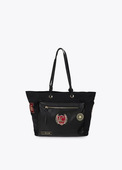 Bolso Lola Casademunt Shopper nylon con parches NEGRO