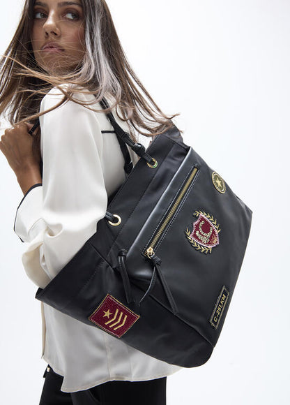 Bolso Lola Casademunt Shopper nylon con parches NEGRO