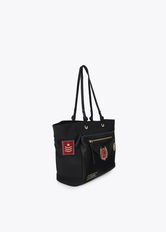 Bolso Lola Casademunt Shopper nylon con parches NEGRO