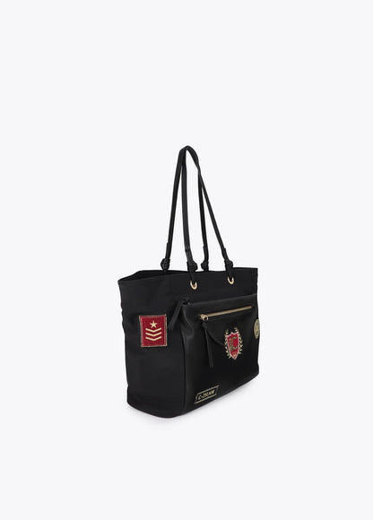 Bolso Lola Casademunt Shopper nylon con parches NEGRO