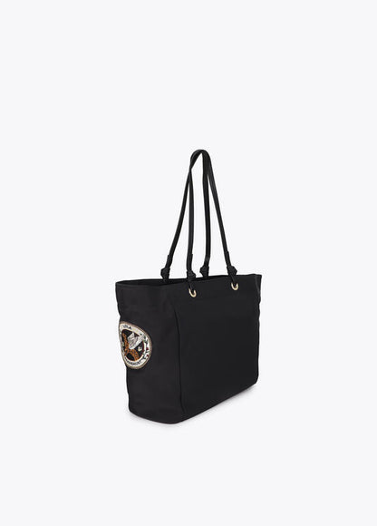 Bolso Lola Casademunt Shopper nylon con parches NEGRO