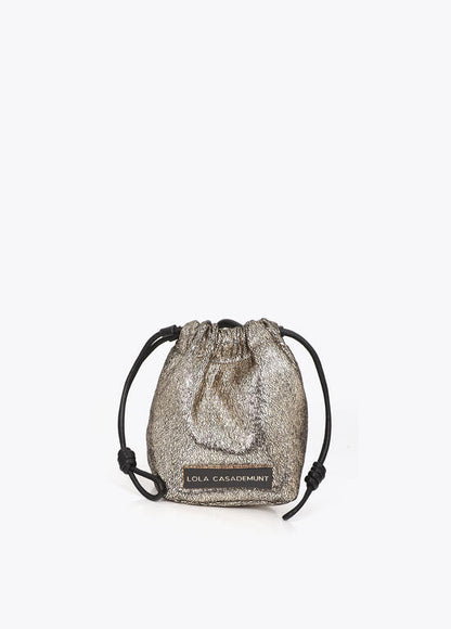 Bolso Lola Casademunt Bandolera tejido fantasía combinada con efecto piel en asas DORADO