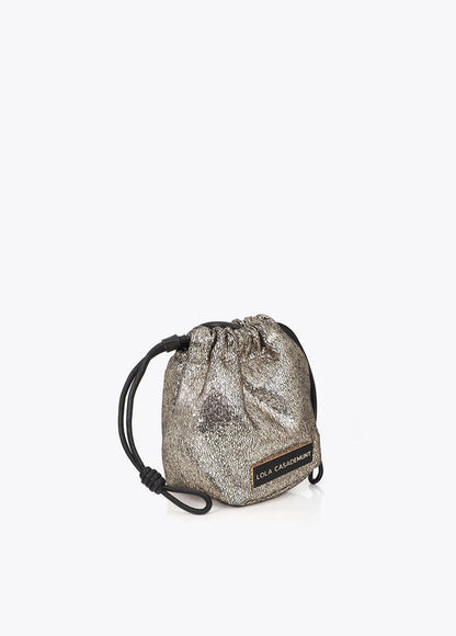 Bolso Lola Casademunt Bandolera tejido fantasía combinada con efecto piel en asas DORADO