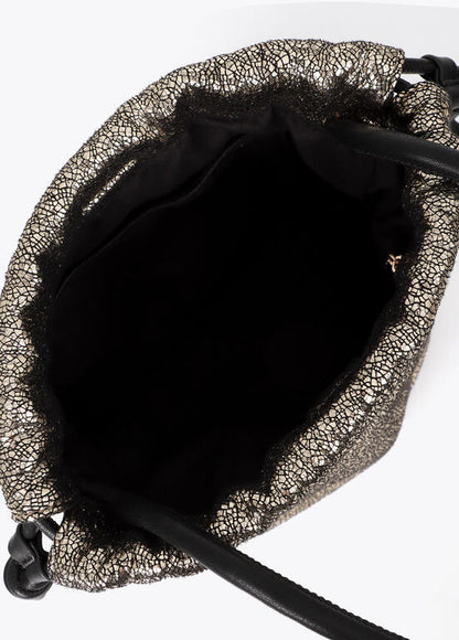 Bolso Lola Casademunt Bandolera tejido fantasía combinada con efecto piel en asas DORADO
