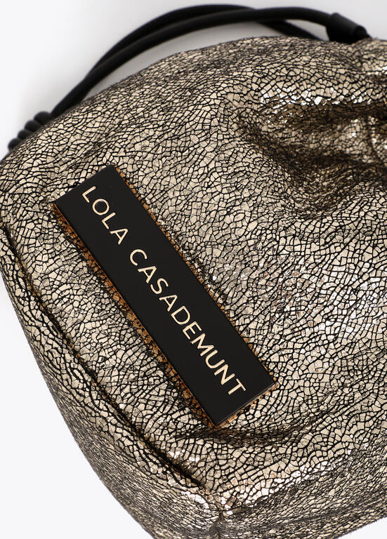 Bolso Lola Casademunt Bandolera tejido fantasía combinada con efecto piel en asas DORADO
